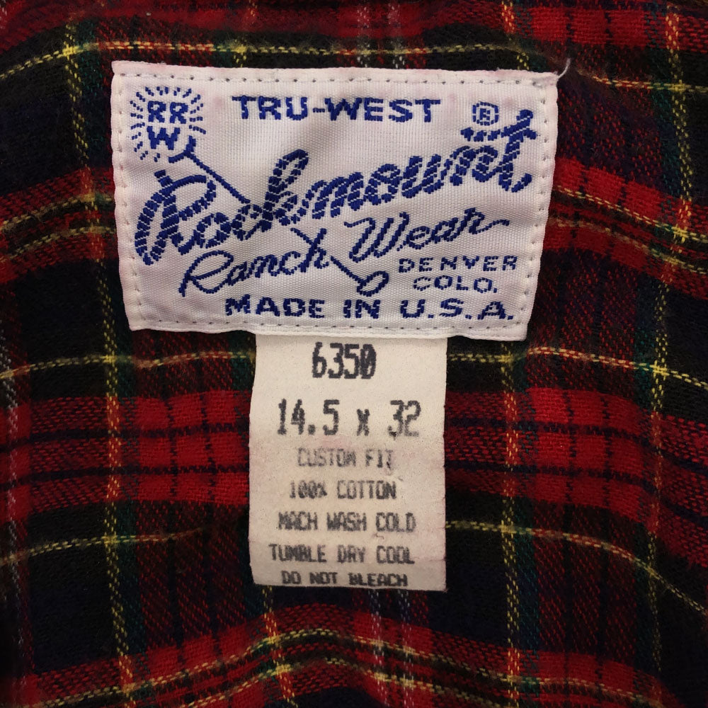 RockMount ロックマウント 90s USA製 チェック柄 長袖 スナップボタン ペンホルダー ウエスタンシャツ 14.5×32 レッド系 オールド メンズ