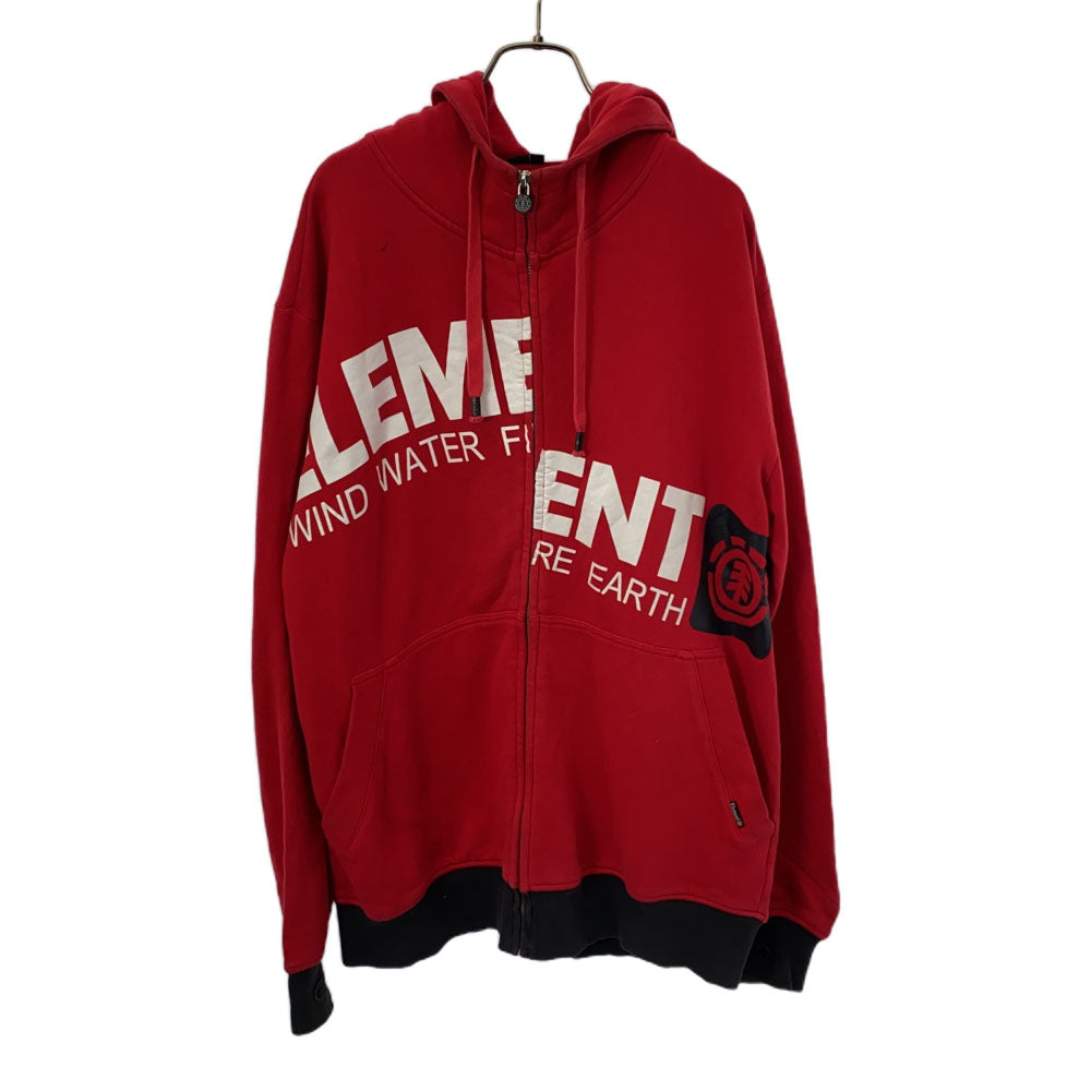 エレメント プリント 長袖 スウェット ジップパーカー L レッド ELEMENT メンズ