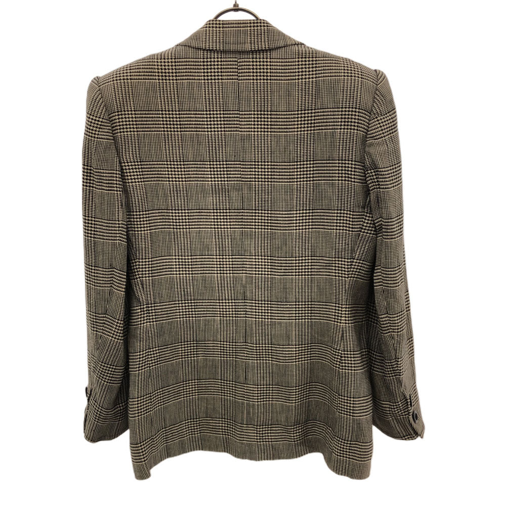 YVES SAINT LAURENT イヴサンローラン 90s シルクブレンド 千鳥格子 テーラードジャケット M ブラック×ベージュ オールド レディース