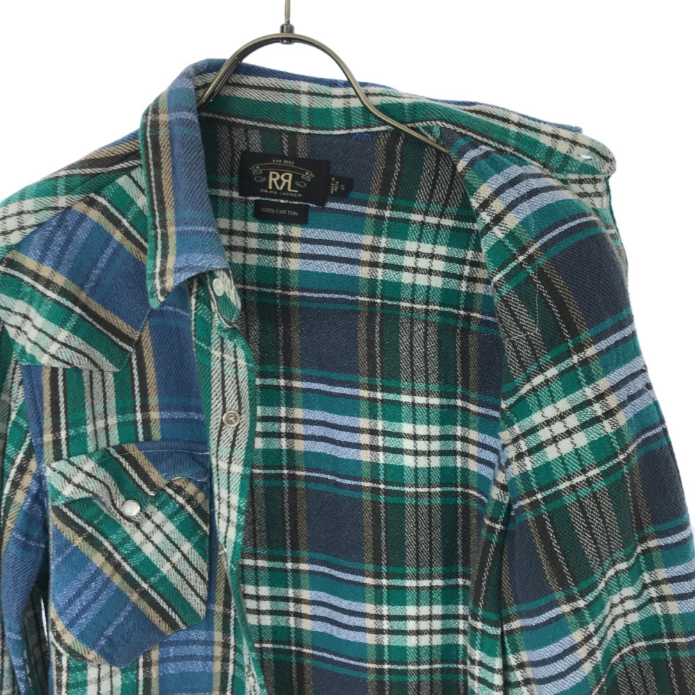 ダブルアールエル RRL 一ツ星 チェック 長袖 ネルシャツ S ブルー系×グリーン ラルフローレン RALPH LAUREN メンズ
