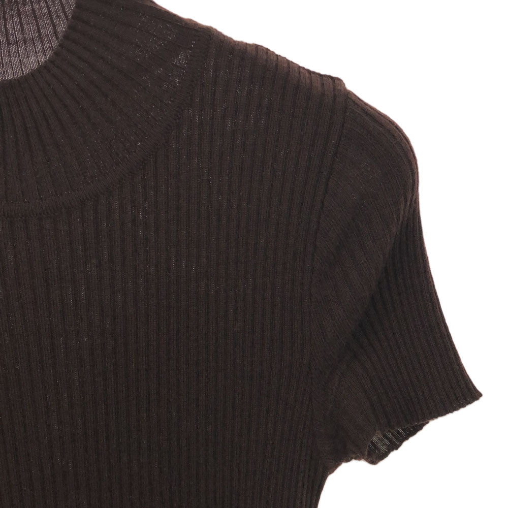 ポールカ 花柄 半袖 ニットドッキング ワンピース 40 ブラウン系 PAULE KA 異素材 レディース