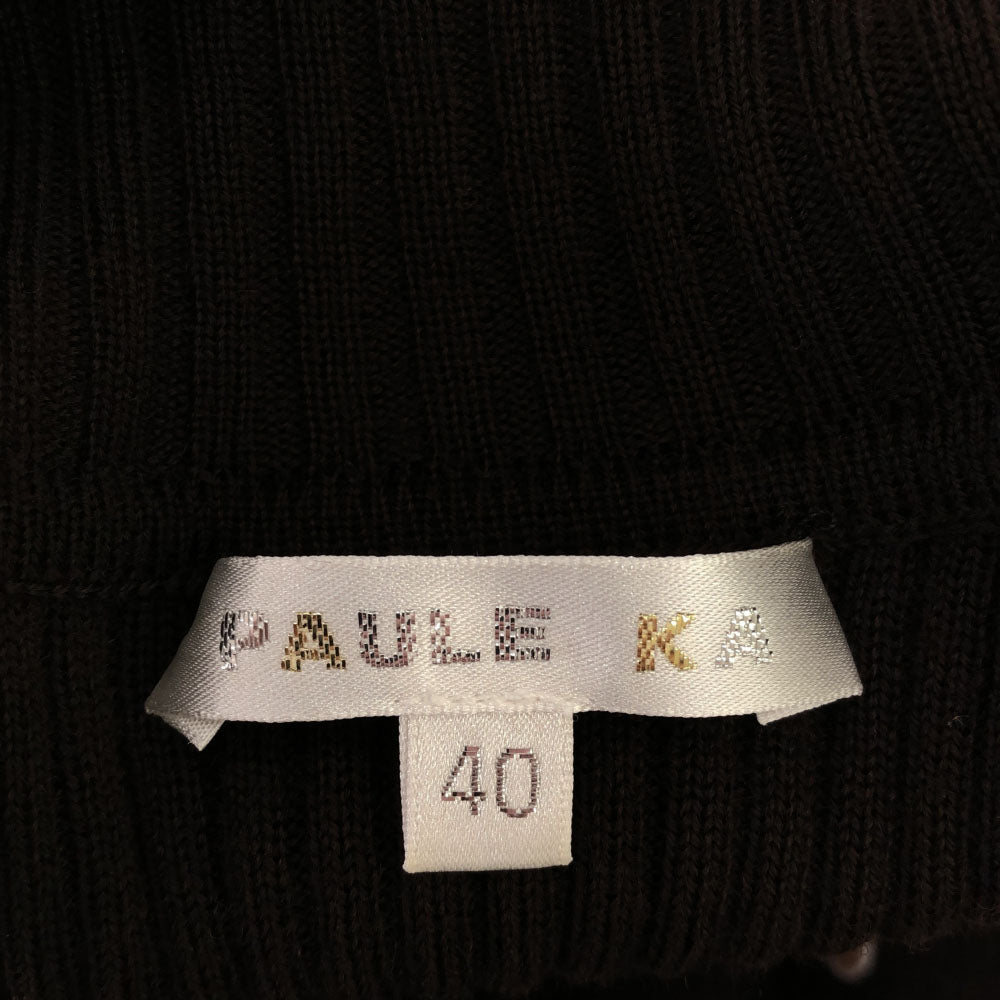 ポールカ 花柄 半袖 ニットドッキング ワンピース 40 ブラウン系 PAULE KA 異素材 レディース