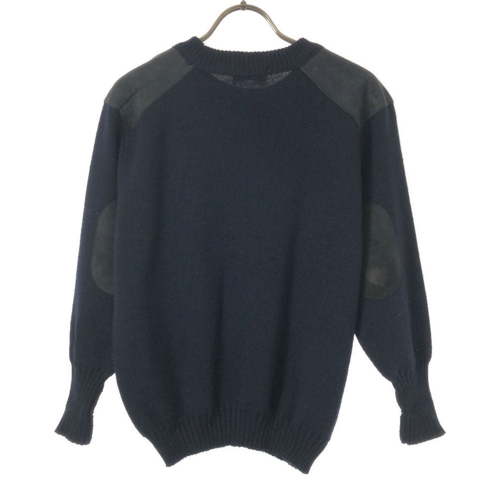 Burberrys バーバリーズ 80s 90s 英国製 ウールブレンド 長袖 コンバットニット セーター 134/140 ネイビー ニット エルボーパッチ オールド キッズ