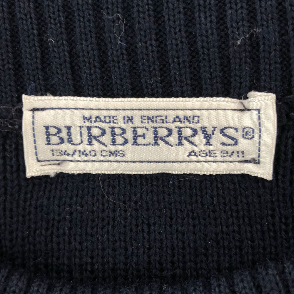 Burberrys バーバリーズ 80s 90s 英国製 ウールブレンド 長袖 コンバットニット セーター 134/140 ネイビー ニット エルボーパッチ オールド キッズ