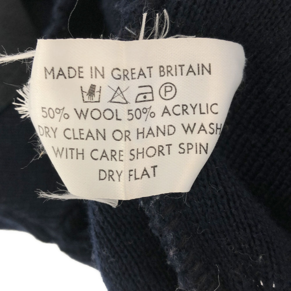 Burberrys バーバリーズ 80s 90s 英国製 ウールブレンド 長袖 コンバットニット セーター 134/140 ネイビー ニット エルボーパッチ オールド キッズ