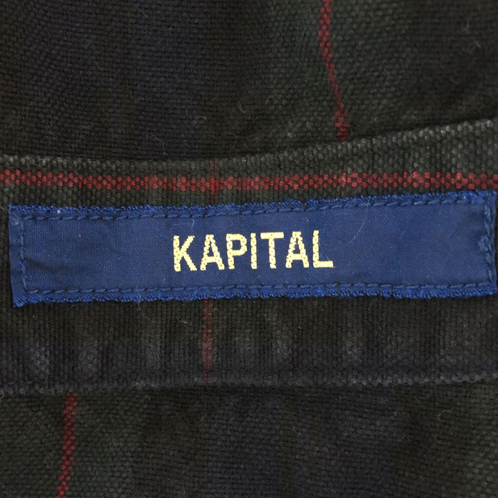KAPITAL キャピタル チェック 長袖 シャツワンピース S グリーン系 比翼ボタン レディース