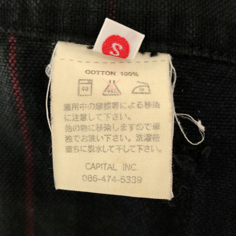 KAPITAL キャピタル チェック 長袖 シャツワンピース S グリーン系 比翼ボタン レディース