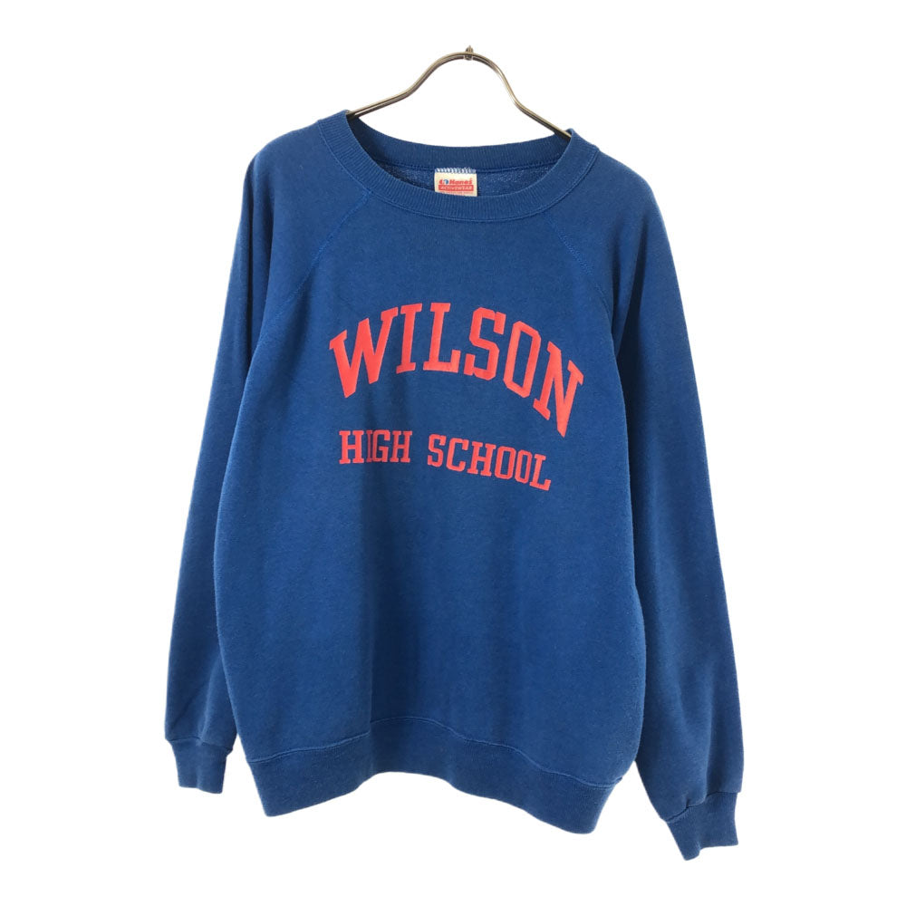 Hanes ヘインズ 80s USA製 プリント 長袖 スウェット トレーナー M ブルー 裏起毛 オールド ヴィンテージ メンズ