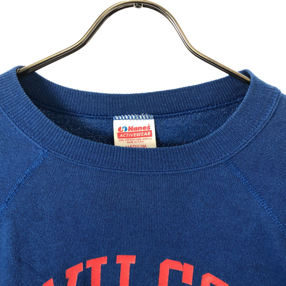Hanes ヘインズ 80s USA製 プリント 長袖 スウェット トレーナー M ブルー 裏起毛 オールド ヴィンテージ メンズ