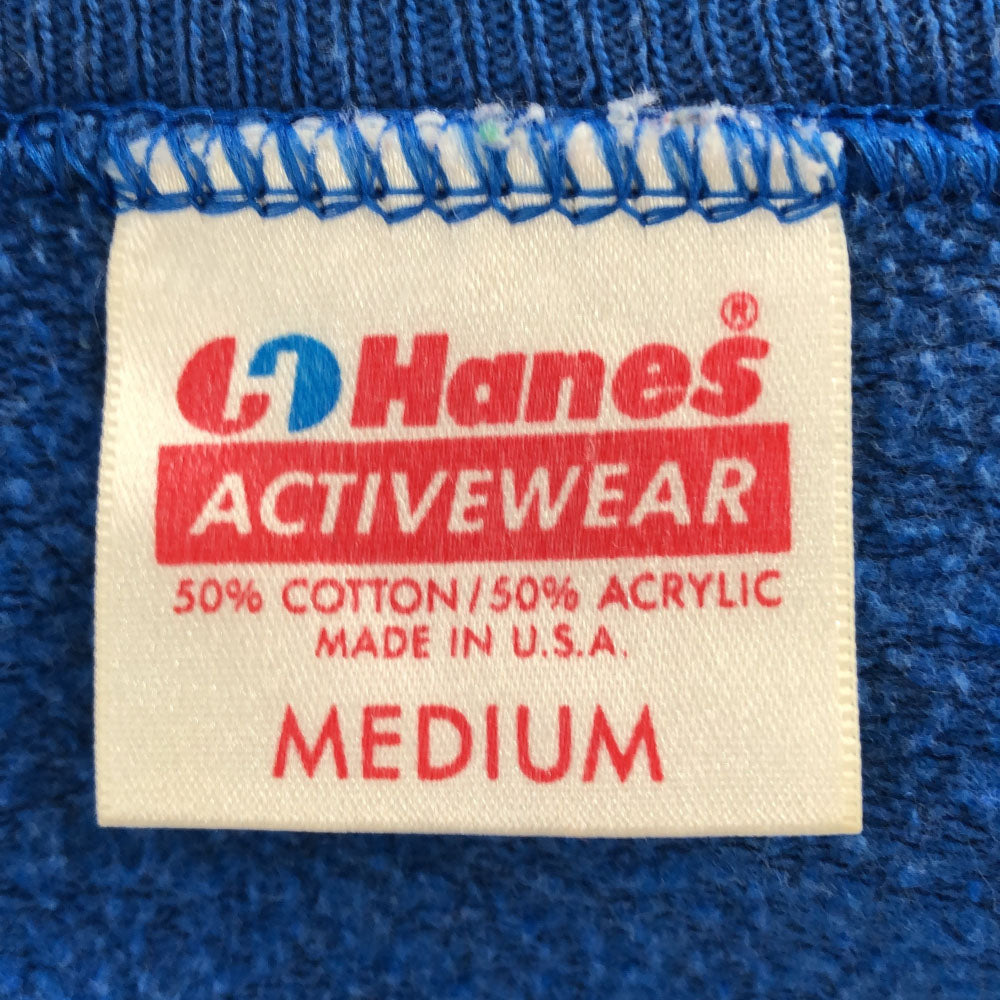 Hanes ヘインズ 80s USA製 プリント 長袖 スウェット トレーナー M ブルー 裏起毛 オールド ヴィンテージ メンズ