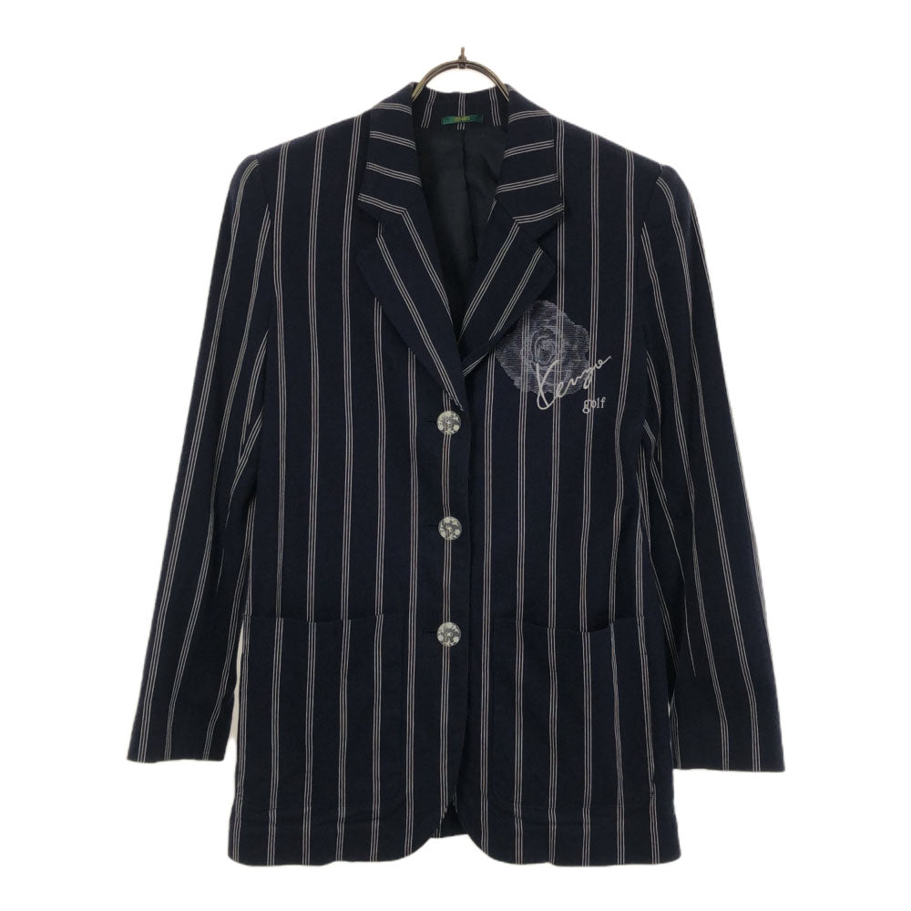 KENZO ケンゾー 90s 日本製 オールド ストライプ 刺繍 テーラードジャケット ネイビー ゴルフ レディース