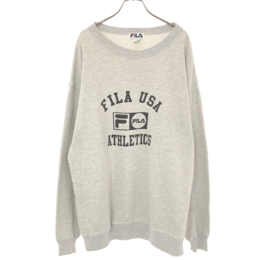 FILA フィラ 90s カナダ製 プリント 長袖 スウェット トレーナー M ライトグレー 裏起毛 オールド メンズ