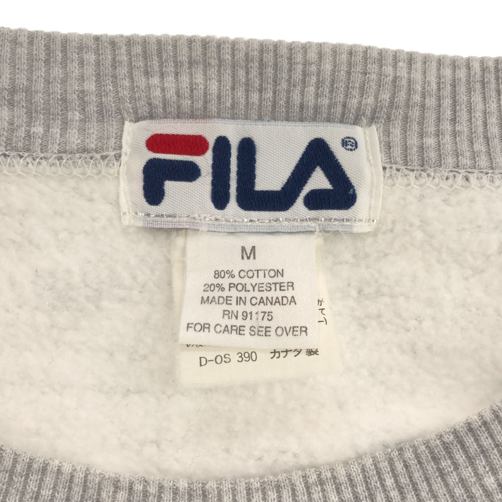 FILA フィラ 90s カナダ製 プリント 長袖 スウェット トレーナー M ライトグレー 裏起毛 オールド メンズ