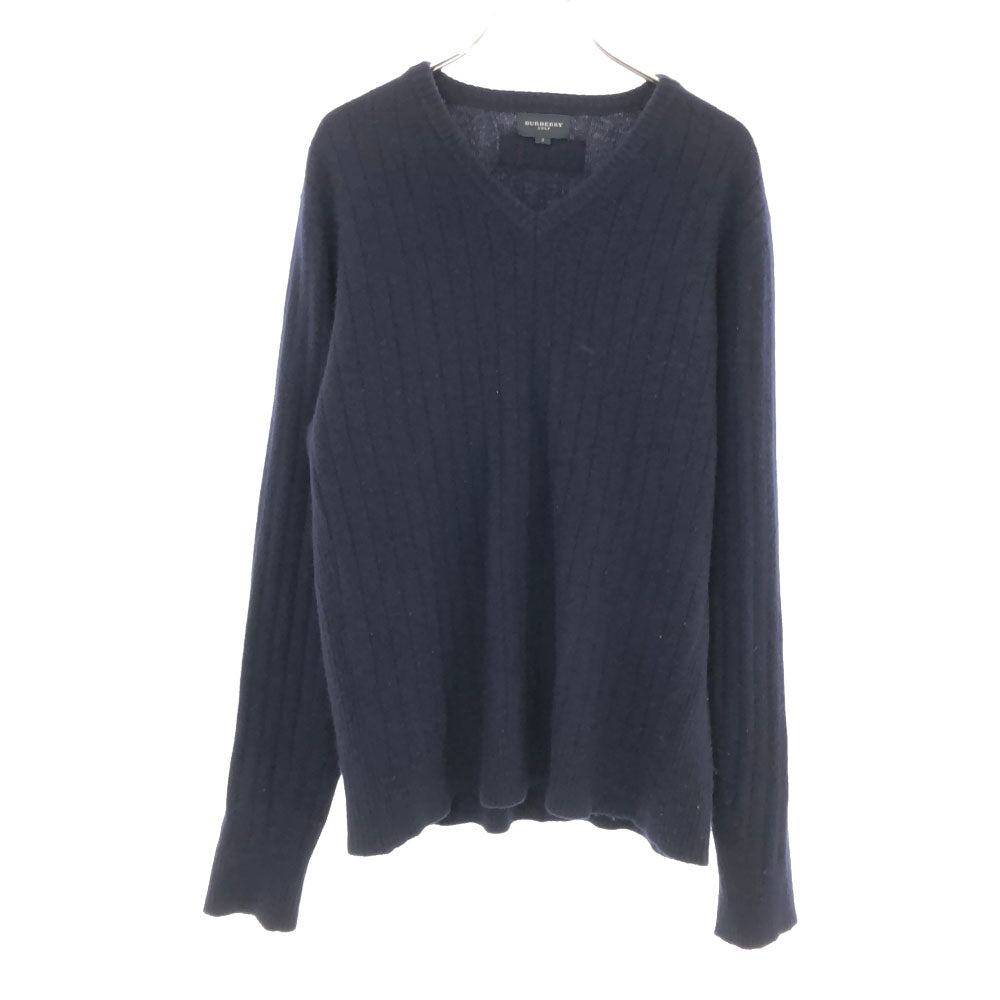 BURBERRY バーバリー 日本製 三陽商会 ウールブレンド ゴルフ 長袖 Vネック セーター 3 ネイビー ニット メンズ