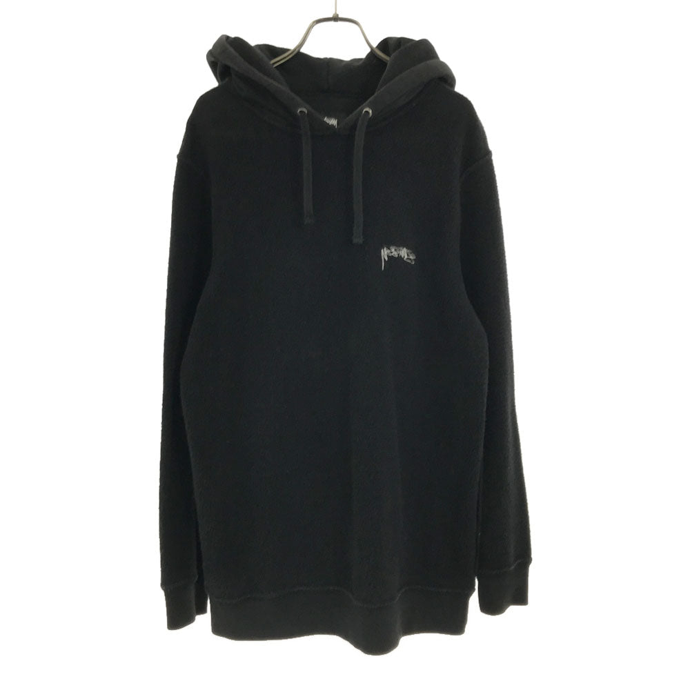 STUSSY ステューシー ロゴ刺繍 長袖 切替 パーカー S ブラック 起毛 メンズ