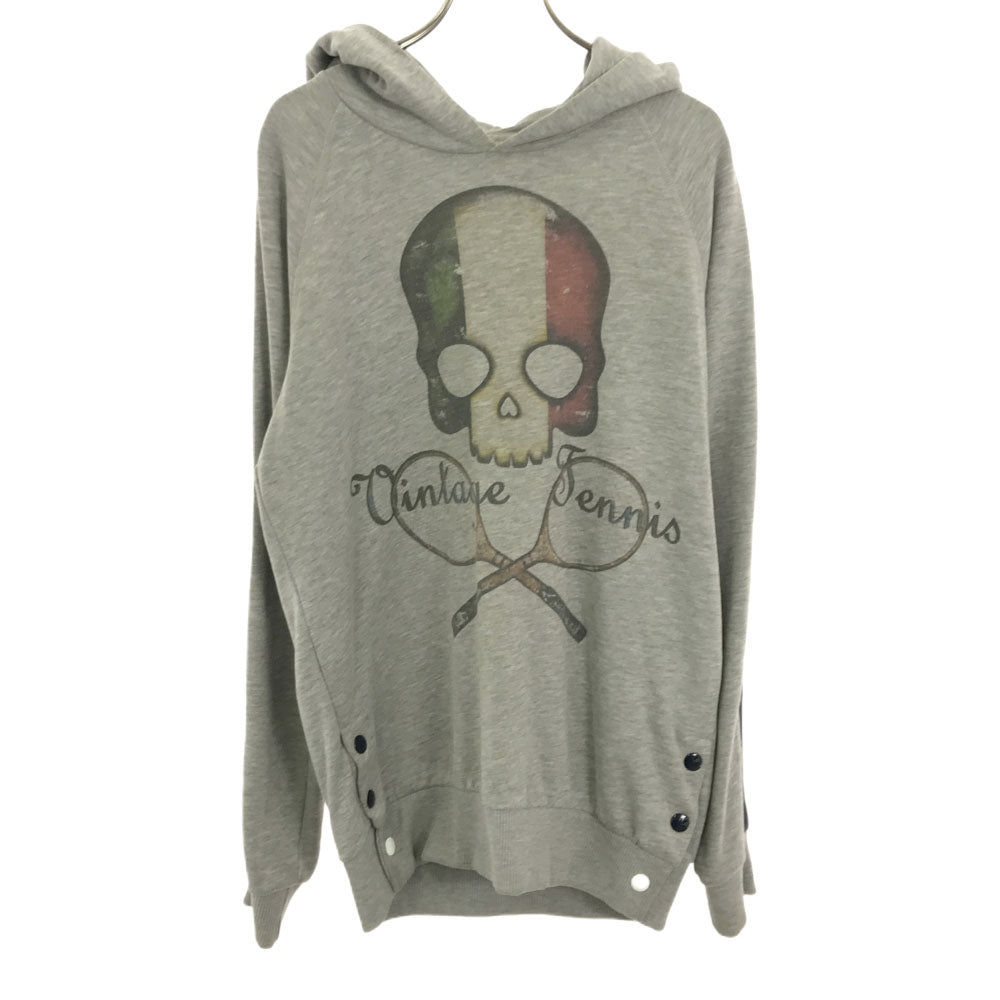 ハイドロゲン テニス プリント 長袖 スウェットパーカー S グレー プルオーバー トレーナー メンズ