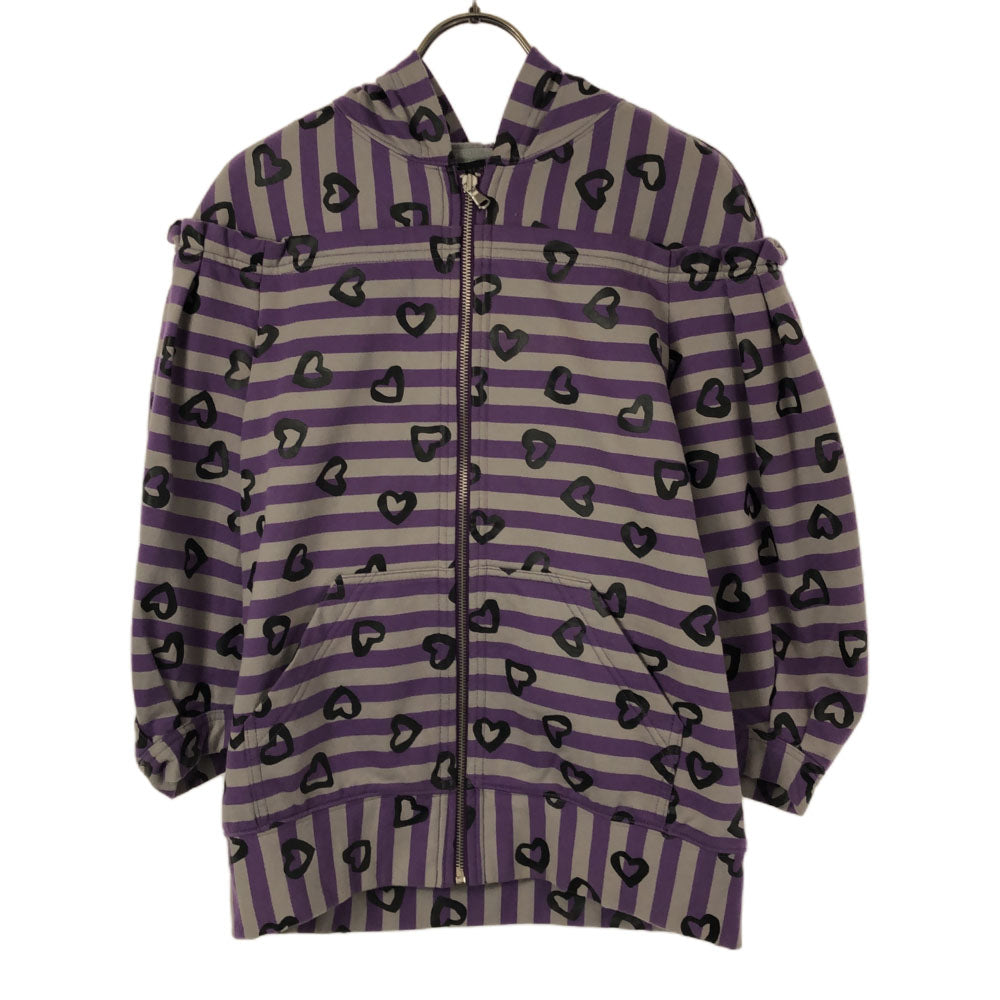 マークバイマークジェイコブス ボーダー ハート 7分袖 スウェット ジップパーカー XS グレー×パープル MARC BY MARC JACOBS 裏起毛 レディース