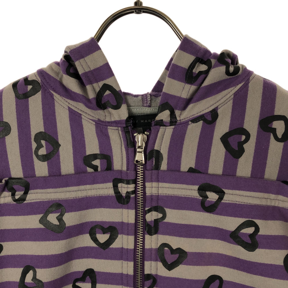 マークバイマークジェイコブス ボーダー ハート 7分袖 スウェット ジップパーカー XS グレー×パープル MARC BY MARC JACOBS 裏起毛 レディース
