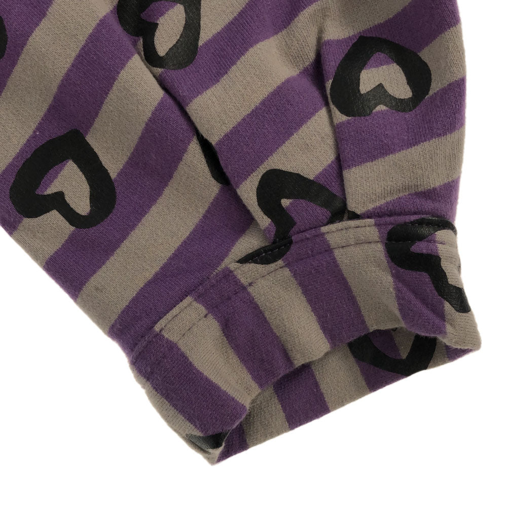 マークバイマークジェイコブス ボーダー ハート 7分袖 スウェット ジップパーカー XS グレー×パープル MARC BY MARC JACOBS 裏起毛 レディース