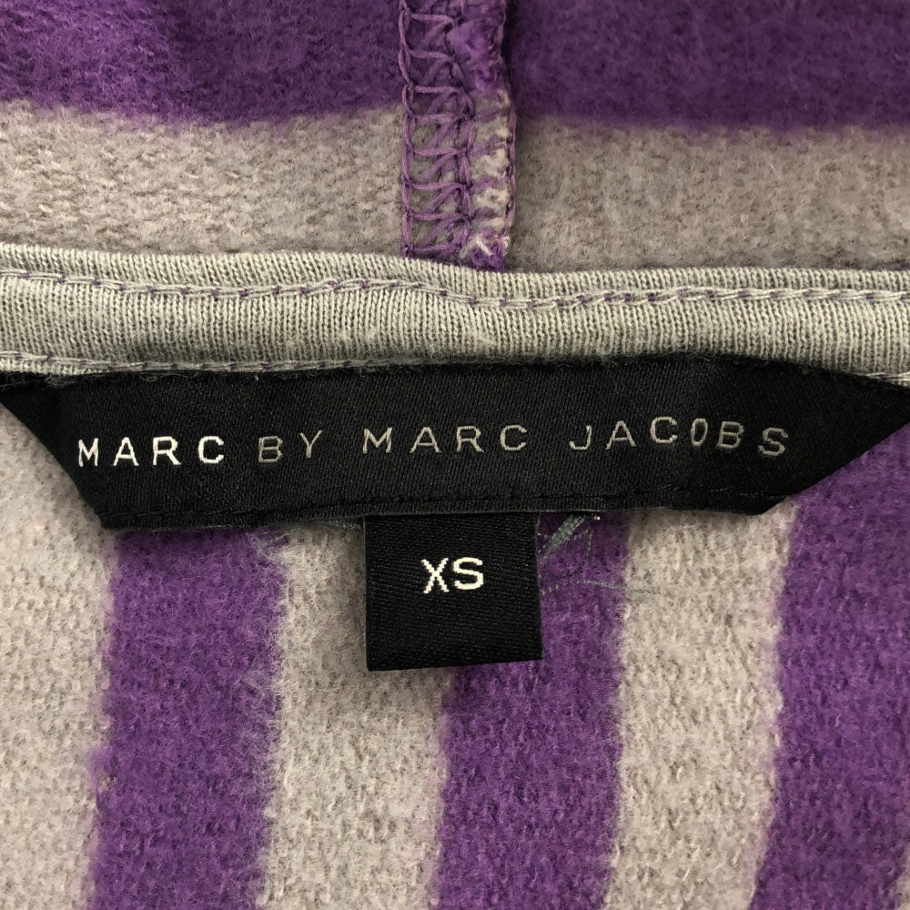 マークバイマークジェイコブス ボーダー ハート 7分袖 スウェット ジップパーカー XS グレー×パープル MARC BY MARC JACOBS 裏起毛 レディース