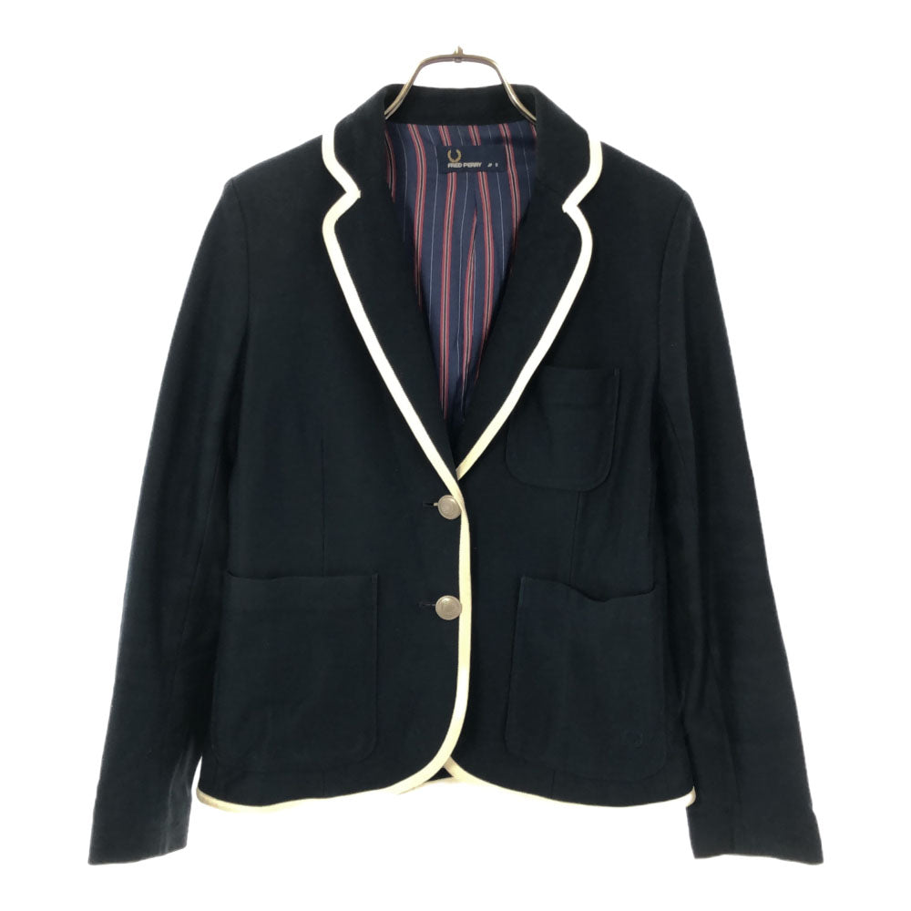 FRED PERRY フレッドペリー 日本製 テーラードジャケット S ブラック 裏ストライプ レディース