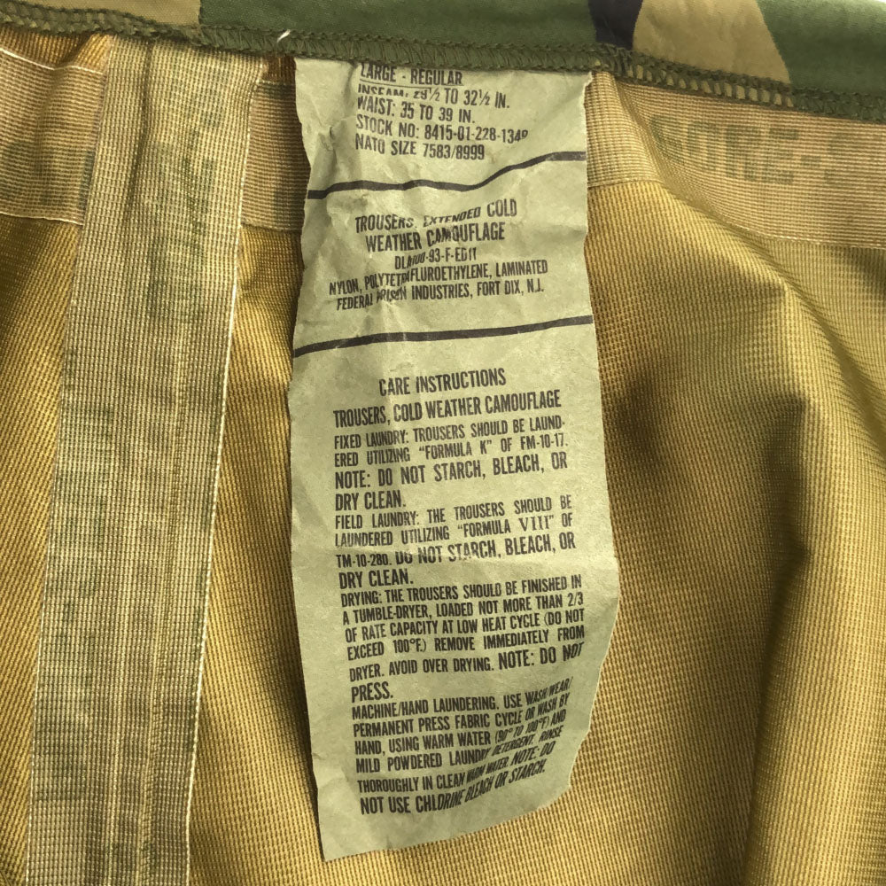 U.S.ARMY ユーエスアーミ 90s 迷彩柄 ECWCS GEN1 DLA100-93-F-ED11 ミリタリーパンツ L カーキ トラウザー コールド オールド ヴィンテージ メンズ