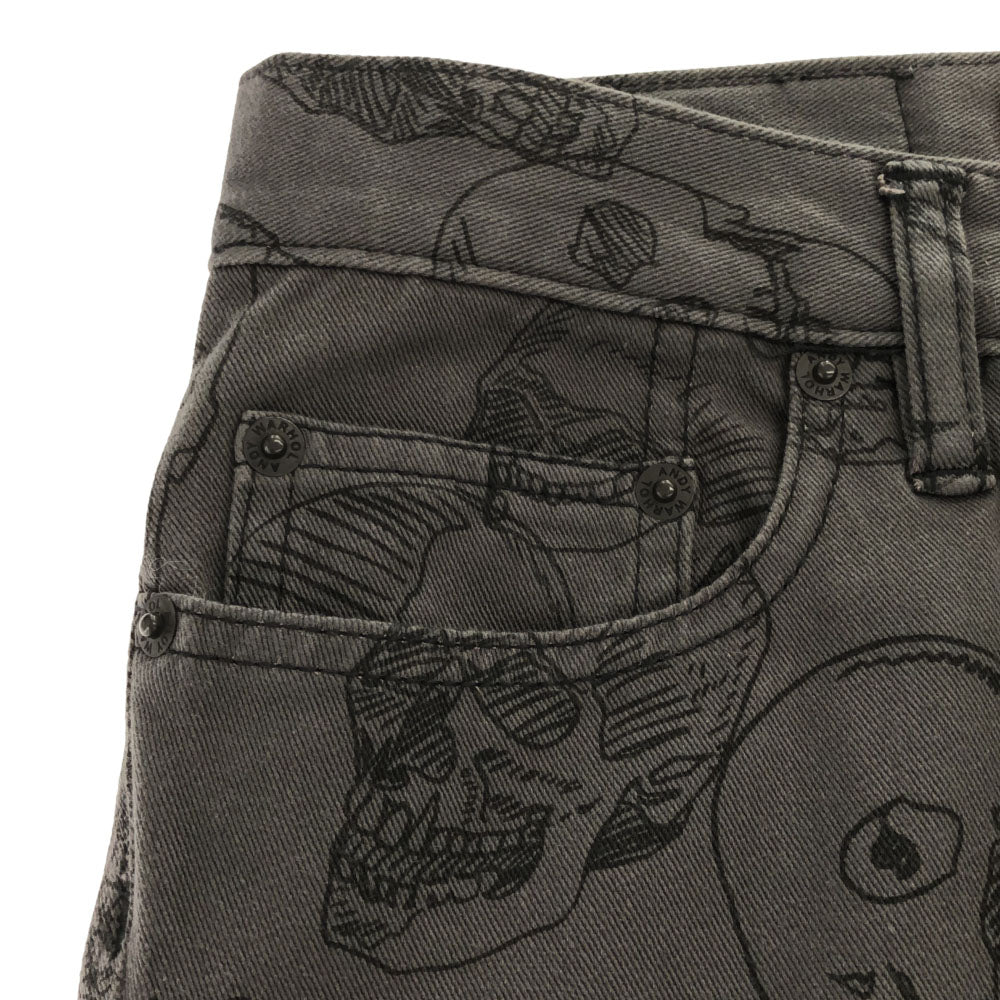 ANDY WARHOL BY HYSTERIC GLAMOUR アンディウォーホル バイ ヒステリックグラマー 日本製 スカル柄 スリムパンツ XXS グレー ボタンフライ レディース