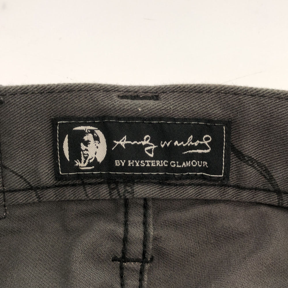 ANDY WARHOL BY HYSTERIC GLAMOUR アンディウォーホル バイ ヒステリックグラマー 日本製 スカル柄 スリムパンツ XXS グレー ボタンフライ レディース