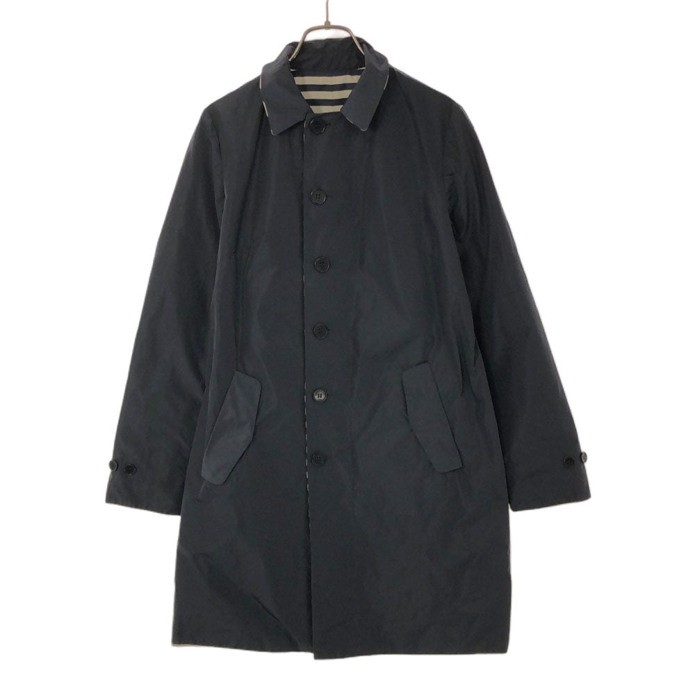 WEEKEND MaxMara ウィークエンドマックスマーラ 柄ワッペン ボーダー リバーシブル ステンカラーコート 38 ネイビー×グレー レディース
