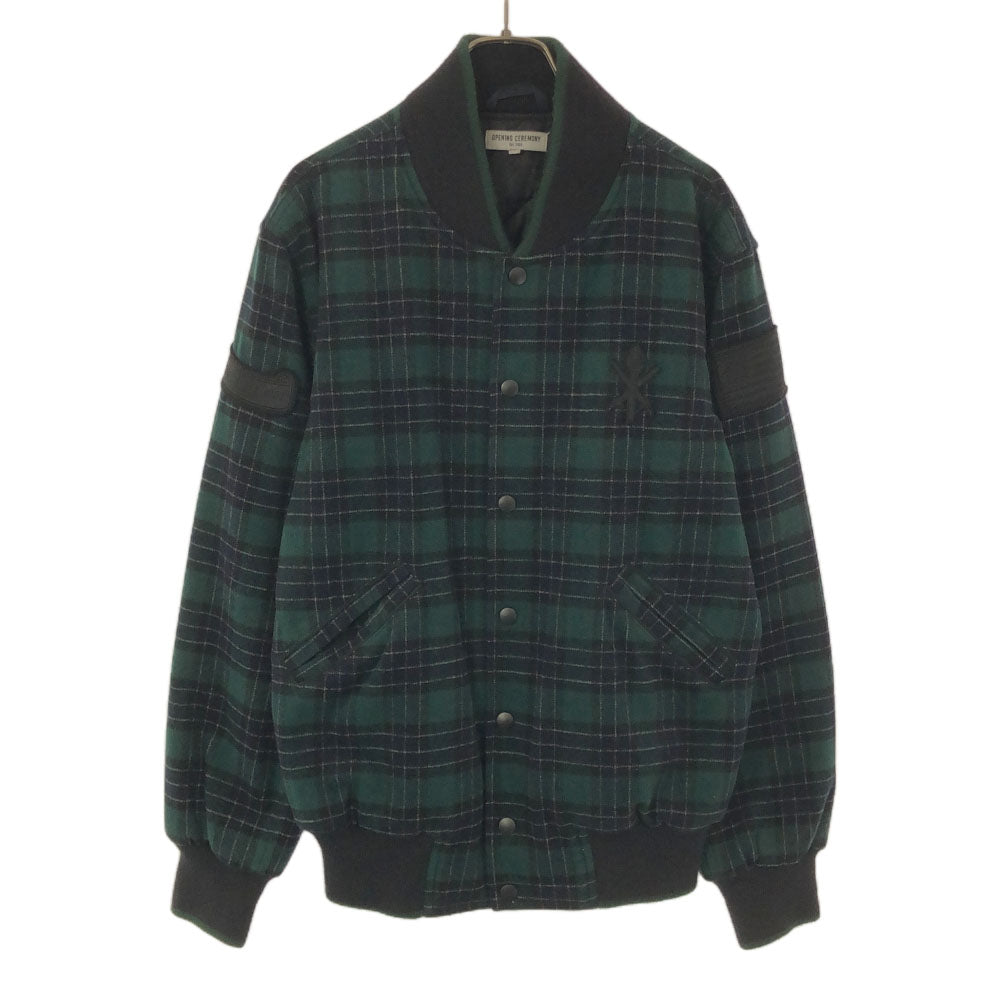 オープンセレモニー チェック柄 ワッペン ブルゾン S ブラック×グリーン メンズ