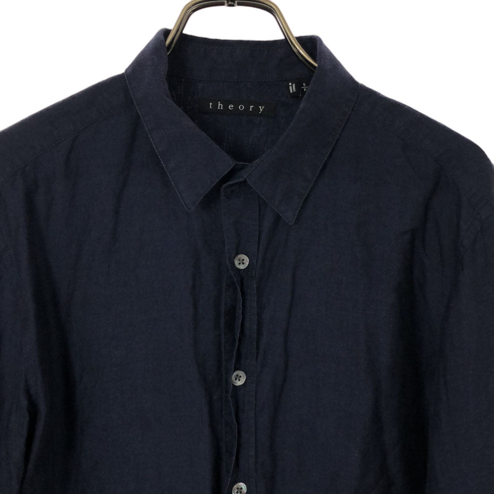 セオリー リネン混 長袖 シャツ S ネイビー theory メンズ