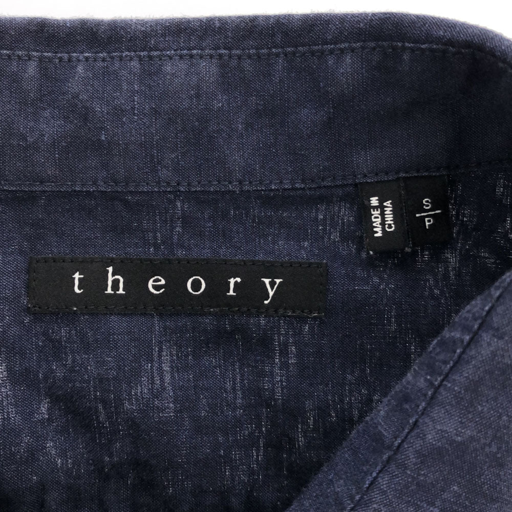 セオリー リネン混 長袖 シャツ S ネイビー theory メンズ