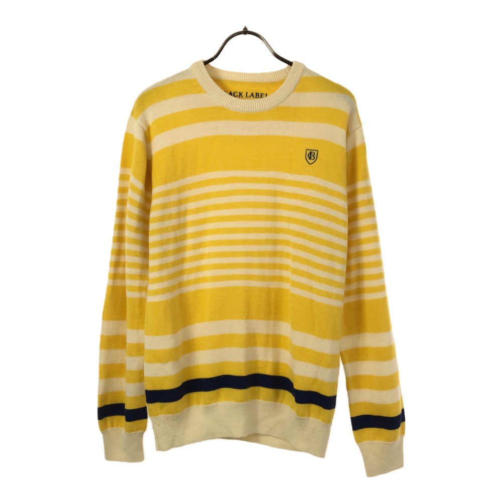 BLACK LABEL CRESTBRIDGE ブラックレーベル クレストブリッジ 三陽商会 ウールブレンド ボーダー ロゴ刺繍 長袖 ニット 2 イエロー×ベージュ セーター メンズ