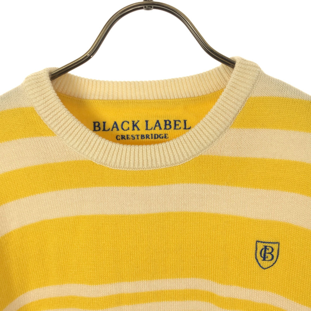 BLACK LABEL CRESTBRIDGE ブラックレーベル クレストブリッジ 三陽商会 ウールブレンド ボーダー ロゴ刺繍 長袖 ニット 2 イエロー×ベージュ セーター メンズ