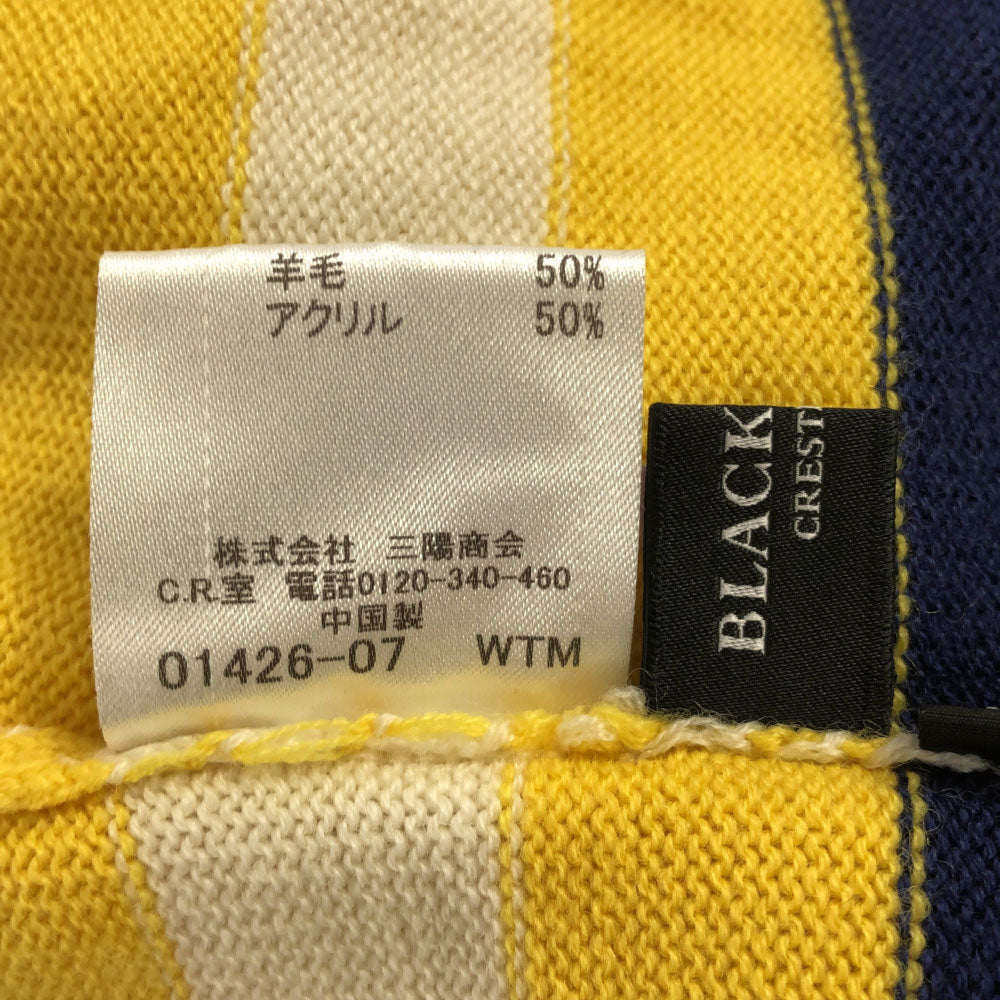 BLACK LABEL CRESTBRIDGE ブラックレーベル クレストブリッジ 三陽商会 ウールブレンド ボーダー ロゴ刺繍 長袖 ニット 2 イエロー×ベージュ セーター メンズ