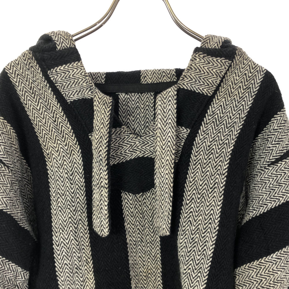 レトロフィット ストライプ ヘリンボーン 長袖 メキシカン パーカー M ブラック×ホワイト プルオーバー エスニック メンズ