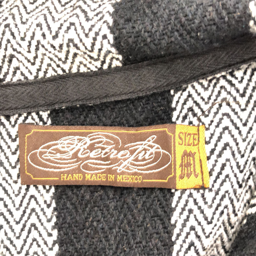 レトロフィット ストライプ ヘリンボーン 長袖 メキシカン パーカー M ブラック×ホワイト プルオーバー エスニック メンズ