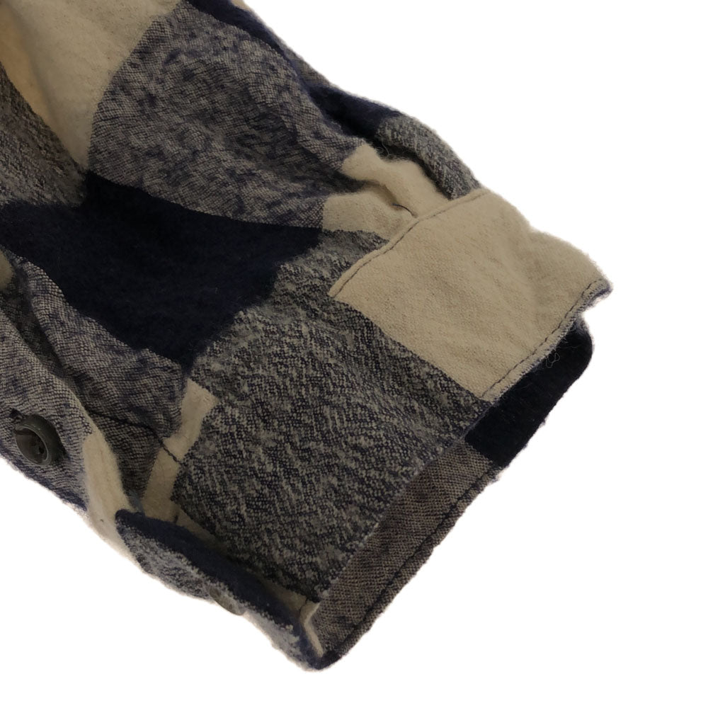 yuni ユニ 日本製 チェック柄 長袖 ロングワンピース F ホワイト×ネイビー リネンブレンド レディース