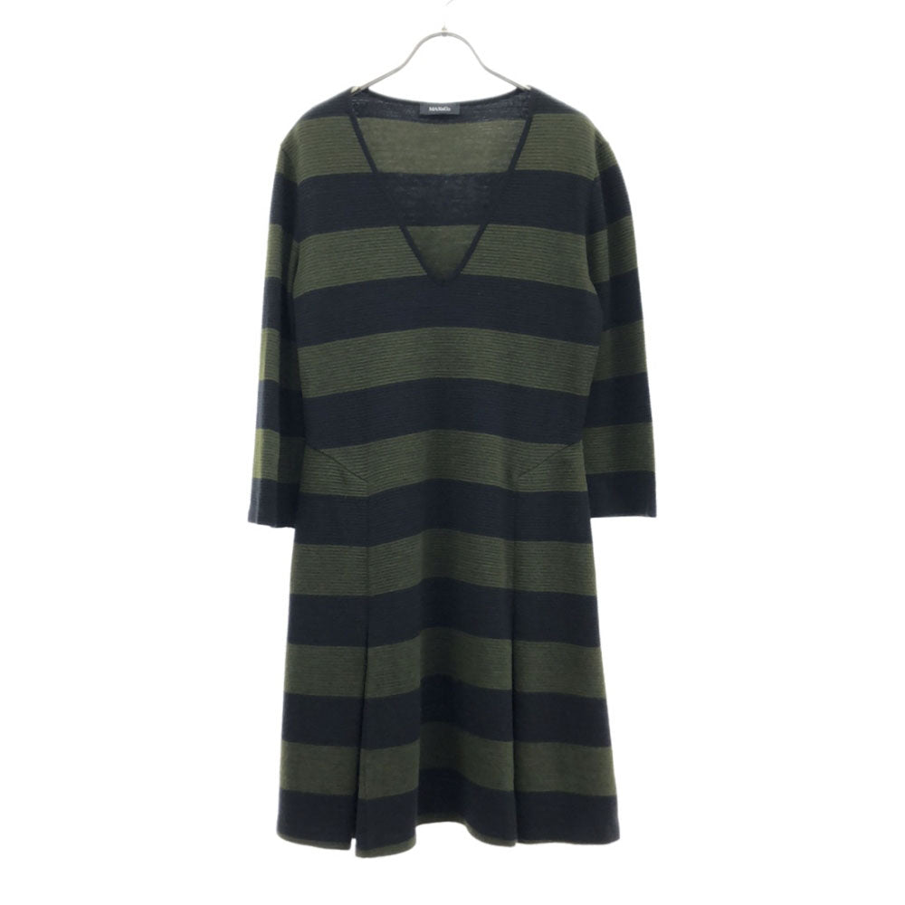 MAX&CO マックスアンドコー ボーダー 7分袖 ニット ワンピース M ブラック×カーキ レディース