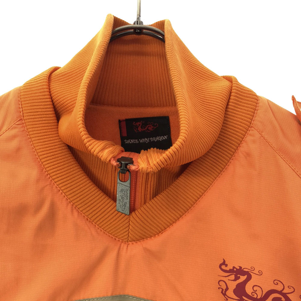 Dance With Dragon ダンスウィズドラゴン ロゴプリント ゴルフ ハーフジッププルオーバー ジャケット 2 オレンジ 裏フリース メンズ