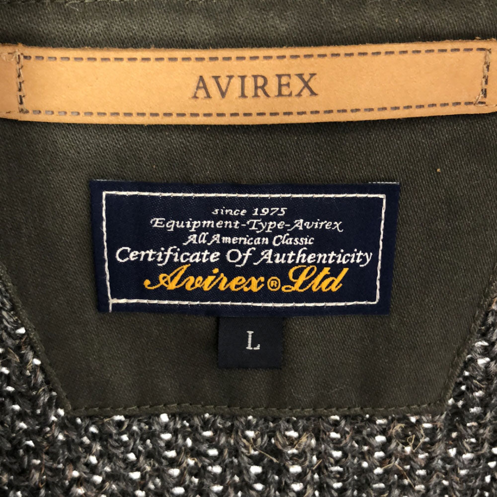 アヴィレックス ウールブレンド ロゴワッペン 長袖 ショールカラー ニットカーディガン L グレー系 AVIREX メンズ