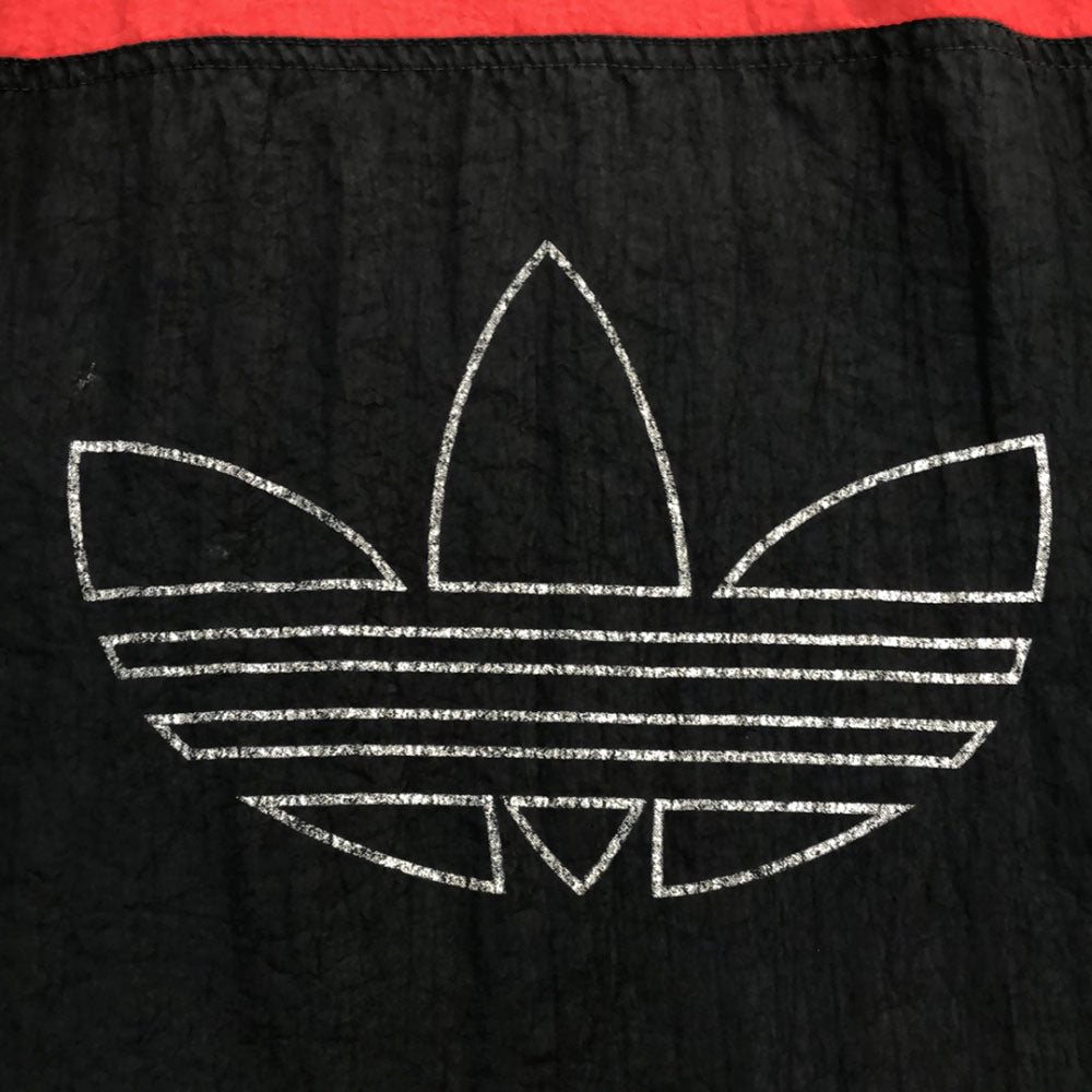 adidas アディダス トレフォイルロゴプリント ハイネックアノラック ジャケット ブラック×レッド ハーフジップ プルオーバー オールド メンズ