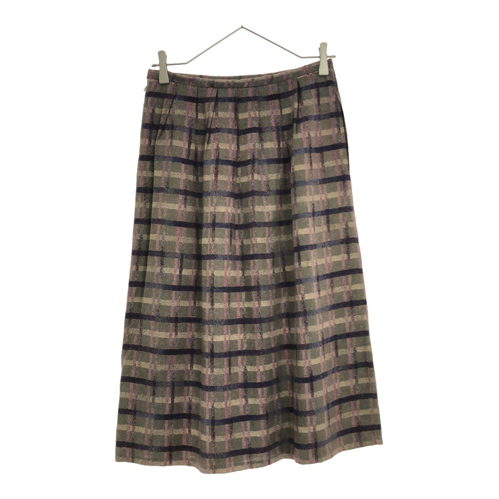 クリスチャンディオール 90s チェック ロング丈 タック スカート M カーキ系 Christian Dior オールド ヴィンテージ レディース