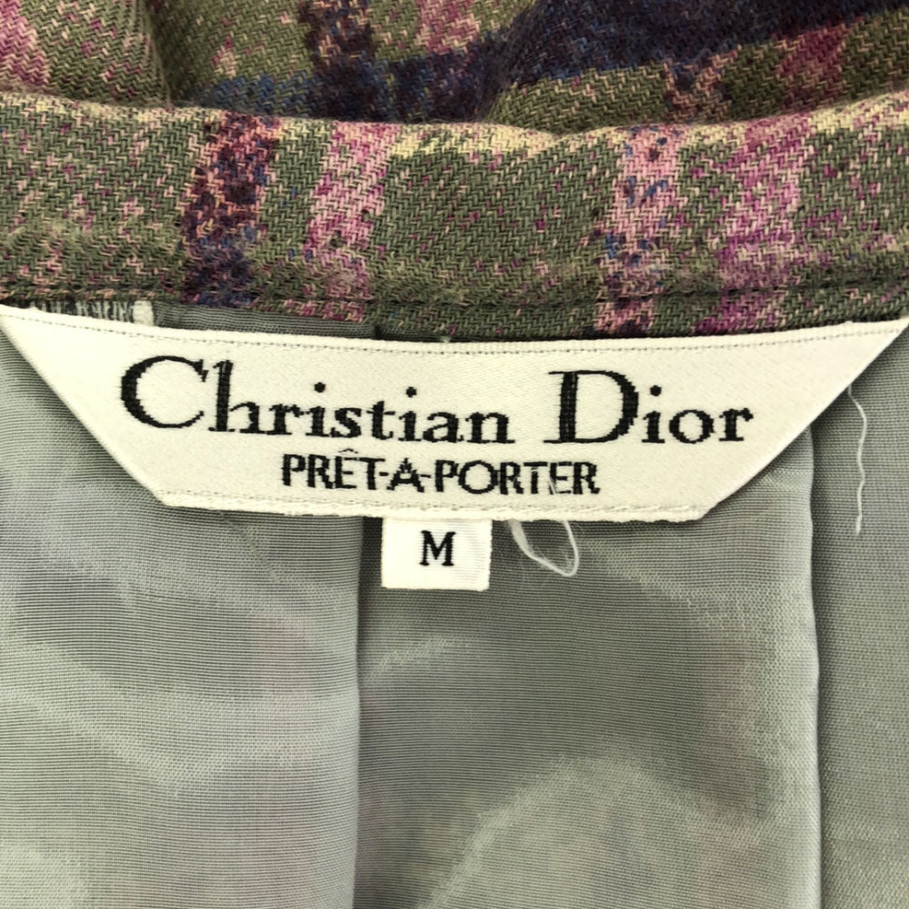 クリスチャンディオール 90s チェック ロング丈 タック スカート M カーキ系 Christian Dior オールド ヴィンテージ レディース