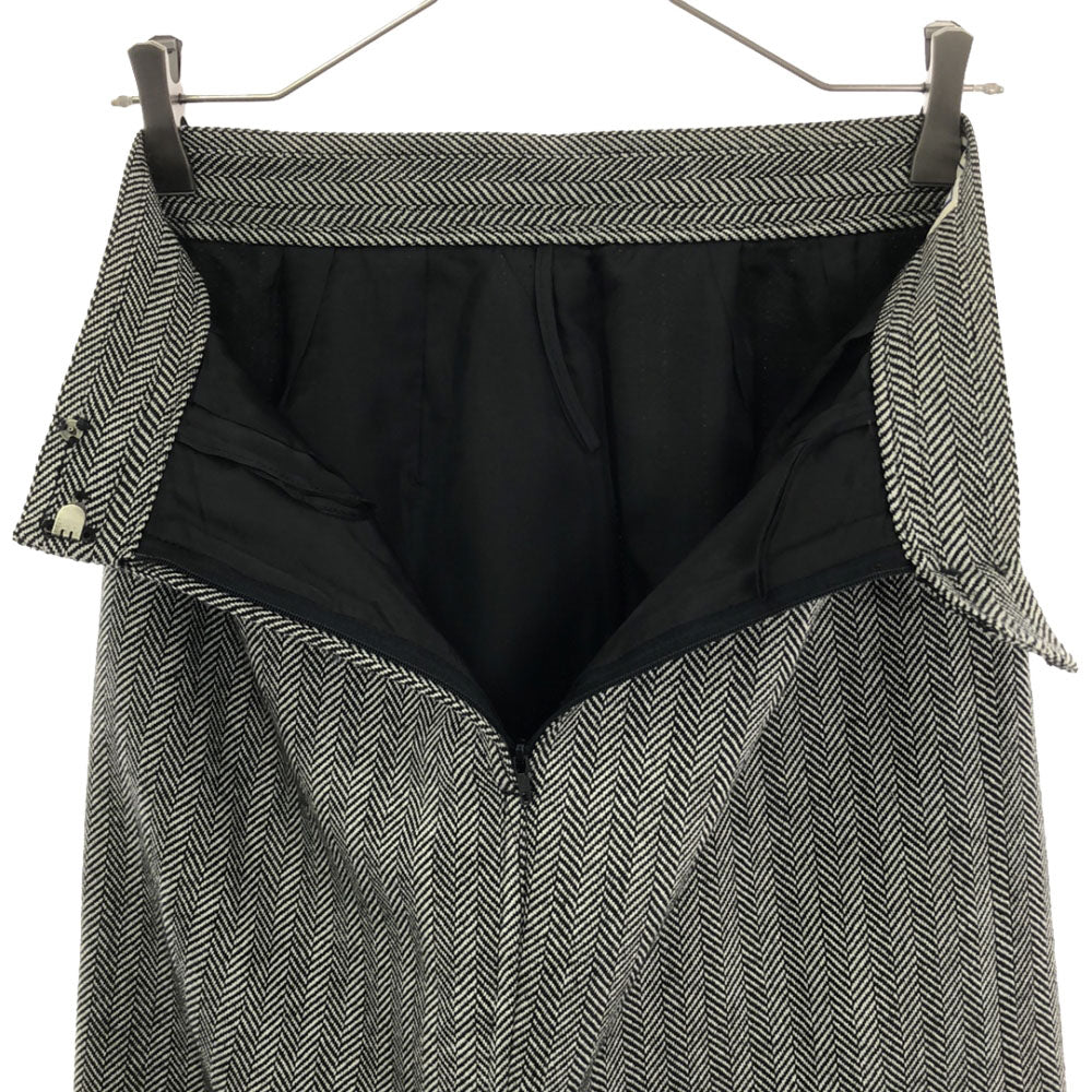 YVES SAINT LAURENT イヴサンローラン 90s ウール ヘリンボーン ミディ丈 タイトスカート L ブラック系 バックジップ オールド ヴィンテージ レディース