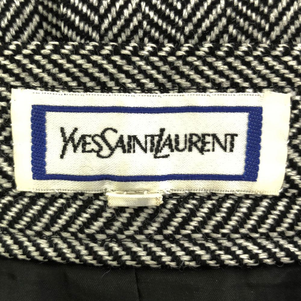 YVES SAINT LAURENT イヴサンローラン 90s ウール ヘリンボーン ミディ丈 タイトスカート L ブラック系 バックジップ オールド ヴィンテージ レディース