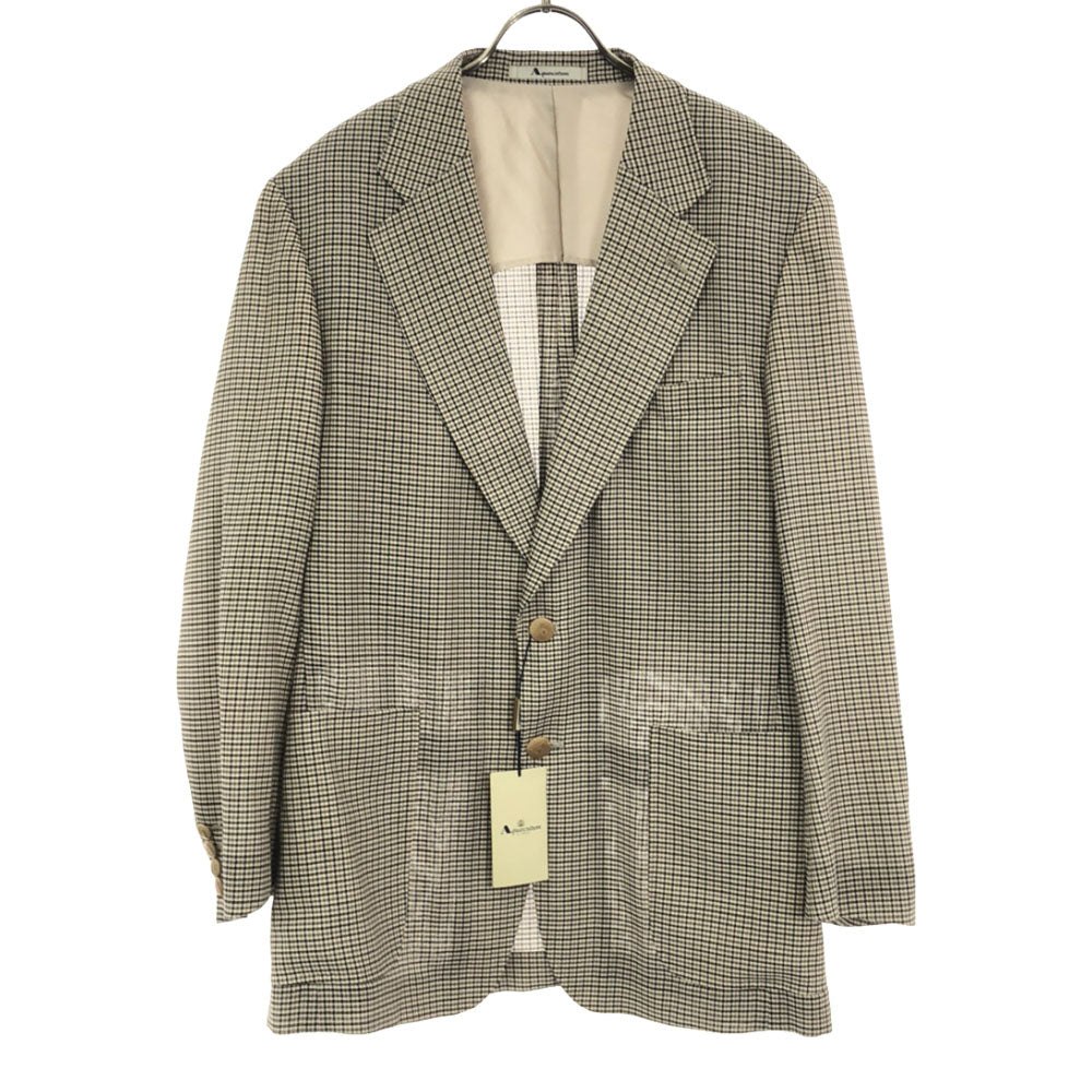 未使用 アクアスキュータム ウールブレンド チェック柄 テーラードジャケット 94A6 ベージュ系×ブラック Aquascutum タグ付き メンズ