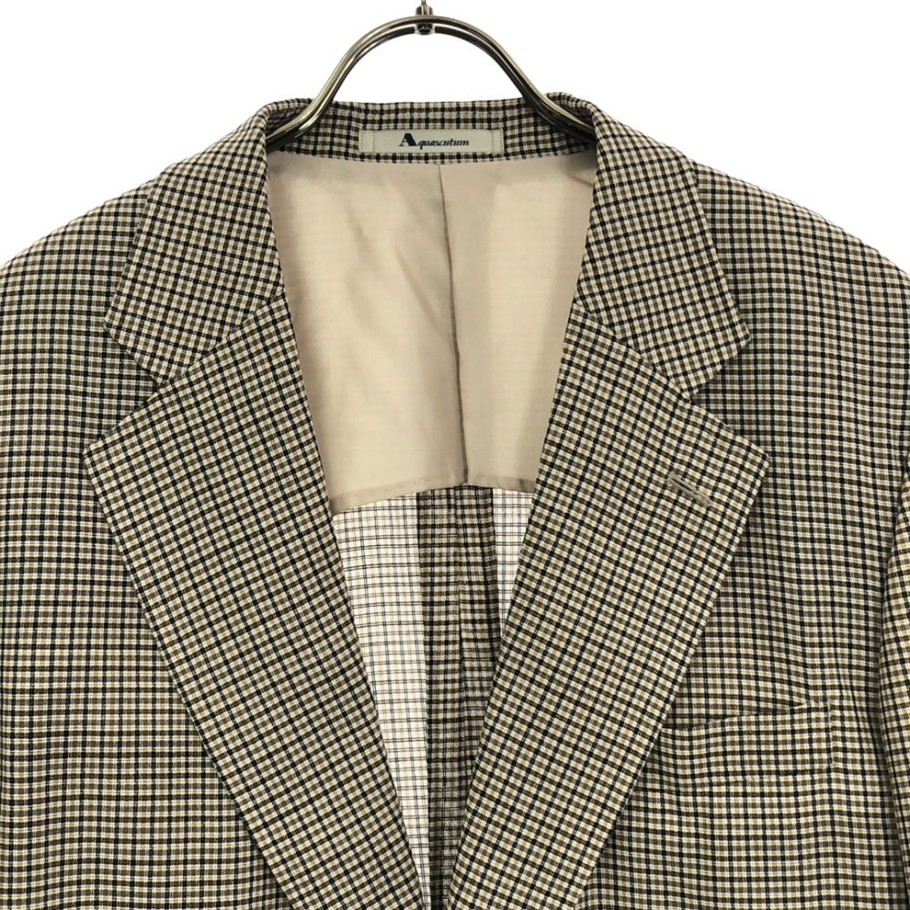 未使用 アクアスキュータム ウールブレンド チェック柄 テーラードジャケット 94A6 ベージュ系×ブラック Aquascutum タグ付き メンズ