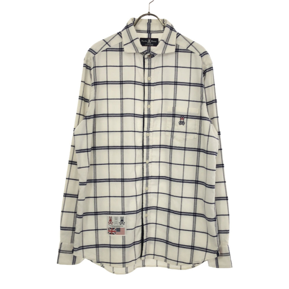 サイコバニー 日本製 チェック ゴルフ 長袖 コットンシャツ XL ホワイト Psycho Bunny メンズ