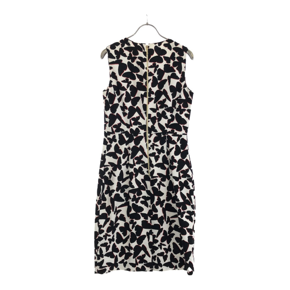 Kate Spade ケイトスペード 総柄 バタフライ ノースリーブ ワンピース 2 ホワイト×ブラック バックジップ レディース